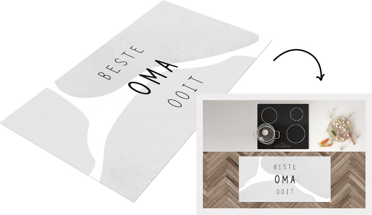 KitchenYeah Keukenloper - Loper keuken - Spreuken - Quotes Beste Oma Ooit - Moederdag - Oma - Liefste oma - zwart wit - 120x60 cm - Keukenloper vinyl Zwart; Wit