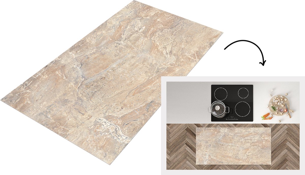 KitchenYeah Keukenloper - Loper keuken - Marmer - Kalk - Zand - Textuur - 120x60 cm - Keukenloper vinyl Multicolor
