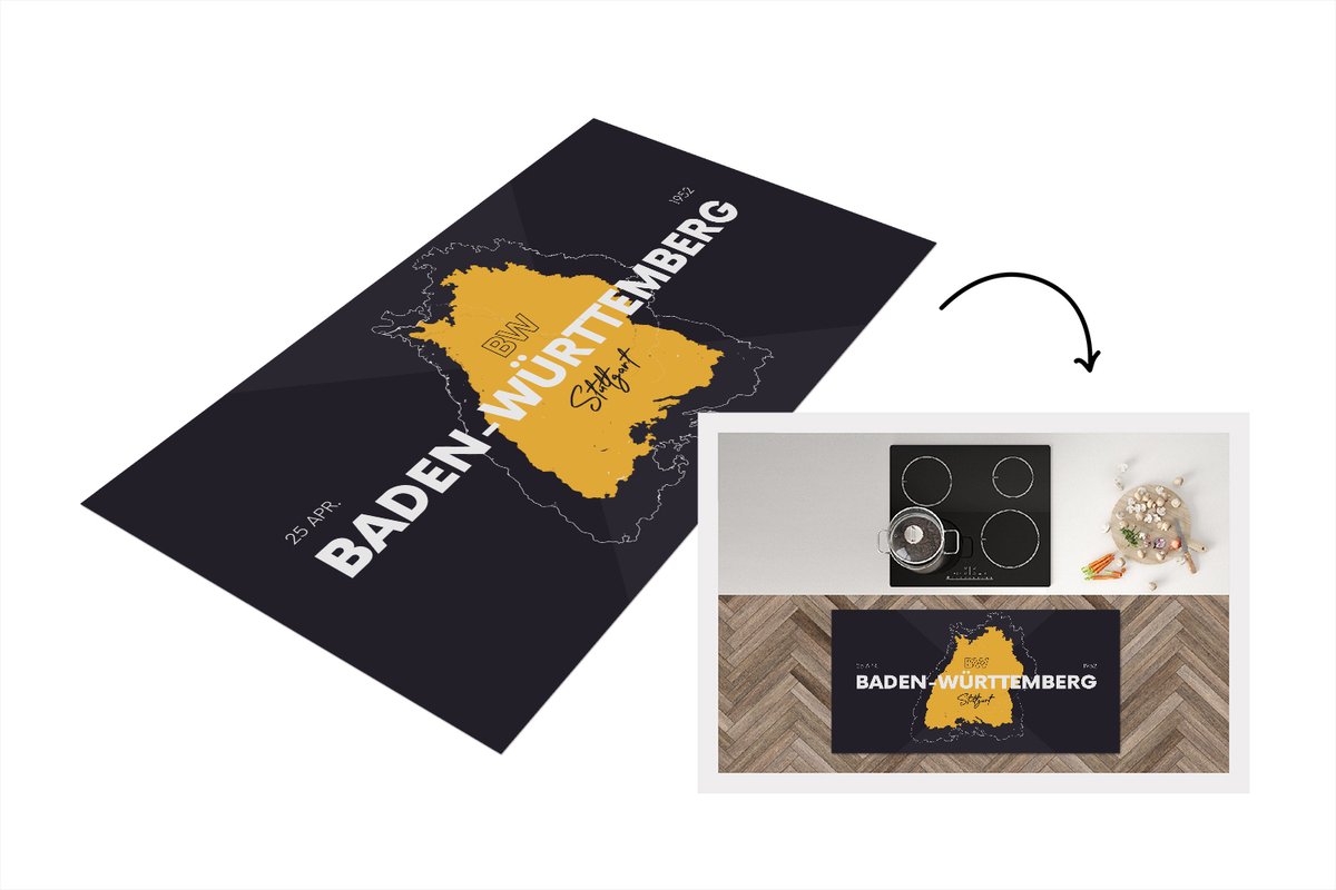 KitchenYeah Keukenloper - Loper keuken - Kaart - Baden-Württemberg - Duitsland - 120x60 cm - Keukenloper vinyl Multicolor