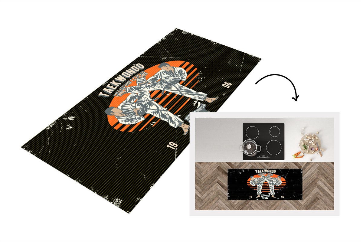 KitchenYeah Keukenloper - Loper keuken - Vintage - Sport - Taekwondo - 120x50 cm - Keukenloper vinyl Multicolor