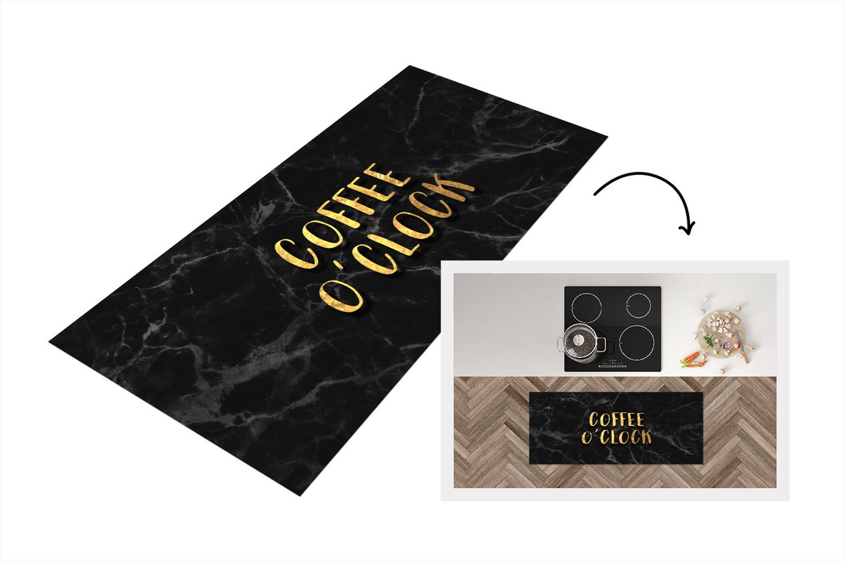 KitchenYeah Keukenloper - Loper keuken - Quote - Koffie - Goud - Marmer - 120x50 cm - Keukenloper vinyl Multicolor