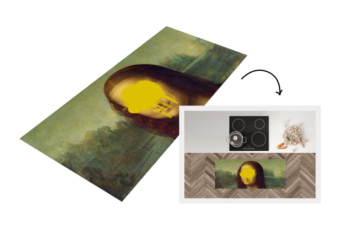 KitchenYeah Keukenloper - Loper keuken - Mona Lisa - Da Vinci - Geel - 120x50 cm - Keukenloper vinyl Multicolor
