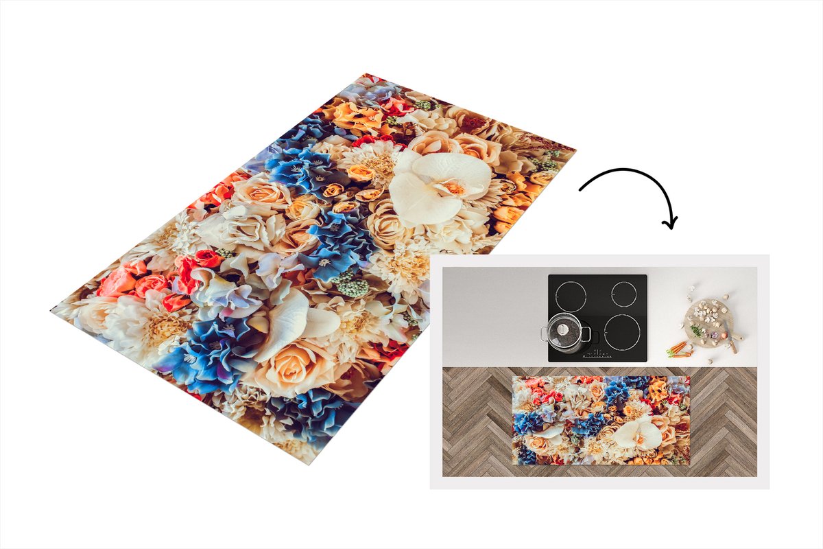 KitchenYeah Keukenloper - Loper keuken - Gekleurde bloemen - 120x60 cm - Keukenloper vinyl Multicolor