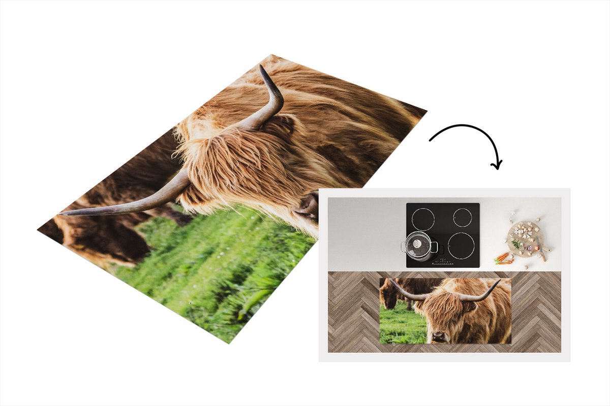 KitchenYeah Keukenloper - Loper keuken - Koe - Hooglander - Dieren - 120x60 cm - Keukenloper vinyl Multicolor