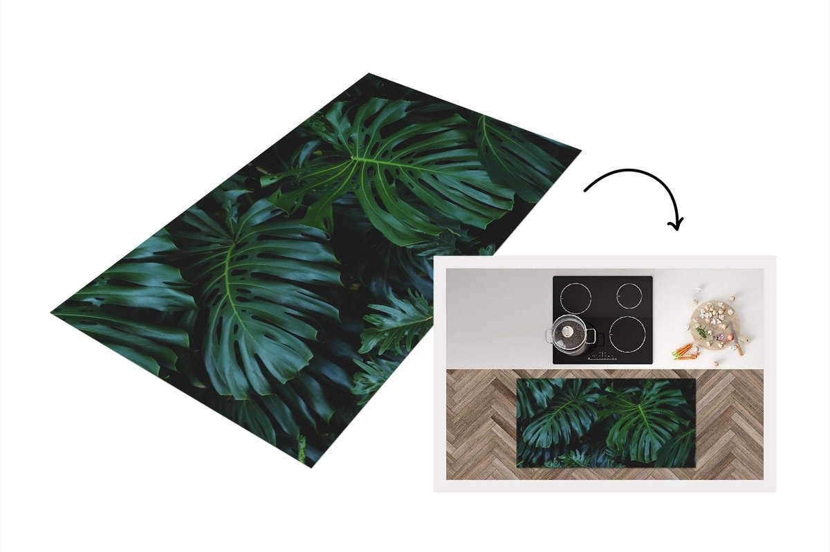 KitchenYeah Keukenloper - Loper keuken - Jungle - Bladeren - Design - 120x60 cm - Keukenloper vinyl Multicolor