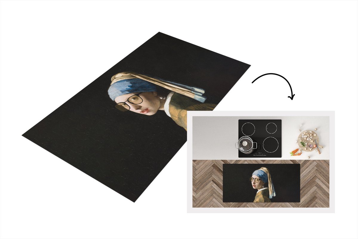 KitchenYeah Keukenloper - Loper keuken - Meisje met de parel - Vermeer - Bril - 120x60 cm - Keukenloper vinyl Multicolor