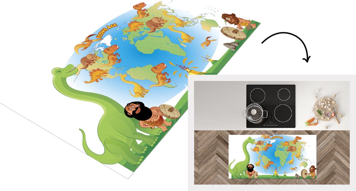 KitchenYeah Keukenloper - Loper keuken - Wereldkaart Kinderen - Dinosaurus - Vulkaan - Keukenloper vinyl multicolor, foto 2
