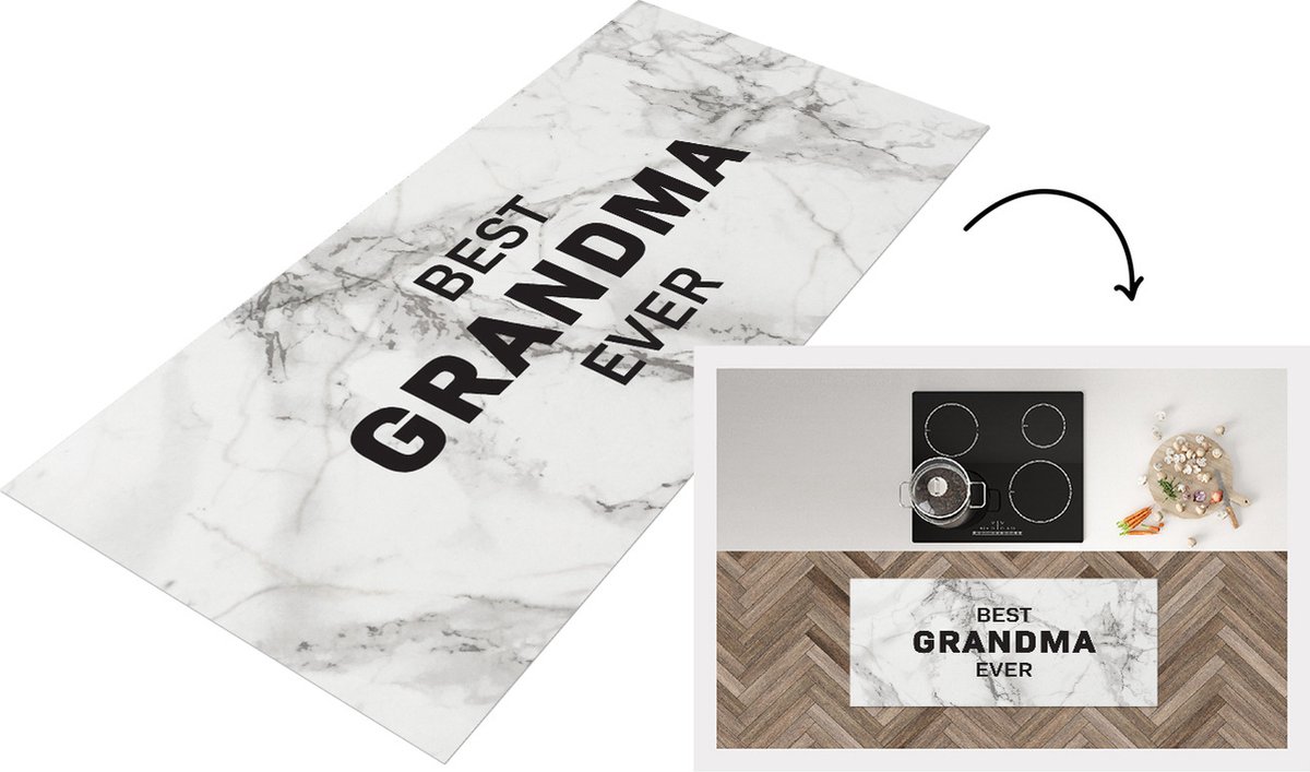 KitchenYeah Keukenloper - Loper keuken - Spreuken - Quotes Best Grandma Ever - Oma - Moederdag - Marmer - Oma cadeau - 120x50 cm - Keukenloper vinyl Multicolor