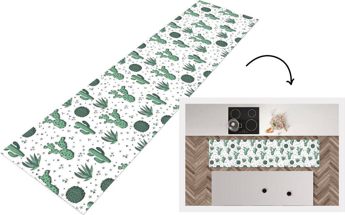 Keukenloper - Loper keuken - Patronen - Cactus - Planten - Vetplant - 240x60 cm - Keukenlo