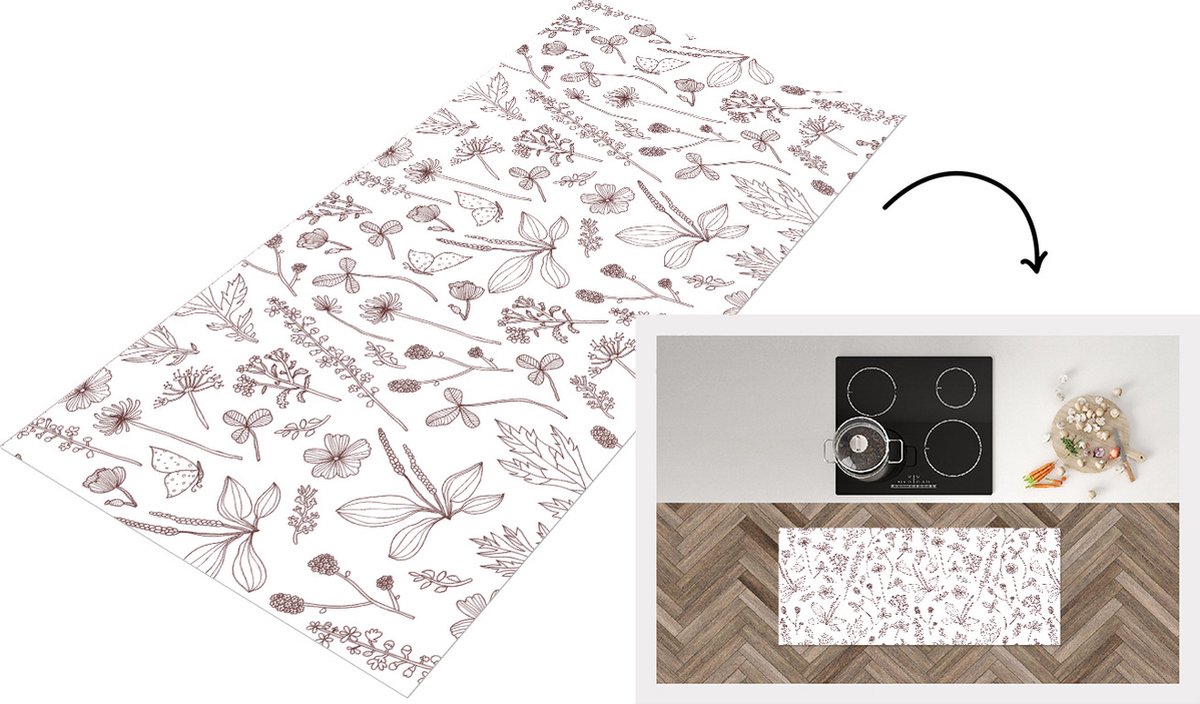 KitchenYeah Keukenloper - Loper keuken - Planten - Patroon - Bloemen - 120x50 cm - Keukenloper vinyl Multicolor