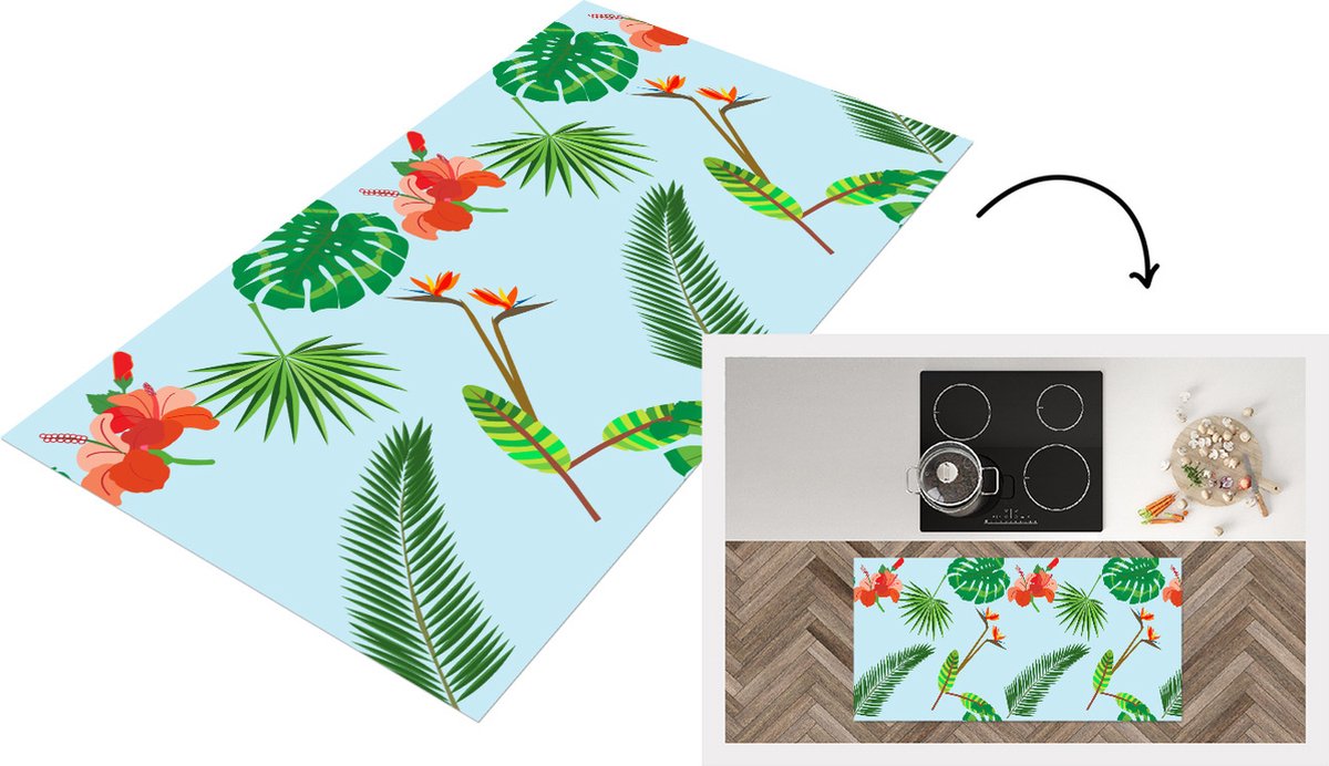 KitchenYeah Keukenloper - Loper keuken - Patronen - Planten - Jungle - Bloemen - 120x60 cm - Keukenloper vinyl Multicolor