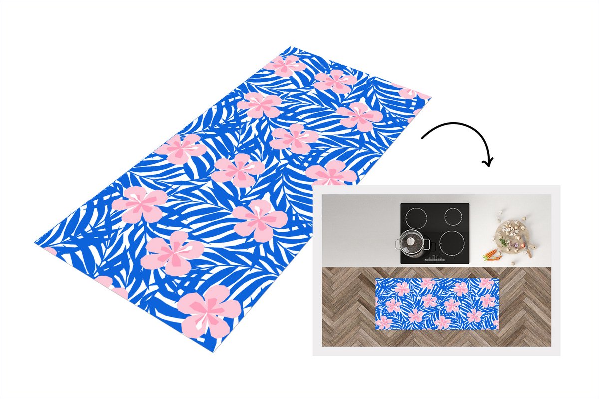 KitchenYeah Keukenloper - Loper keuken - Hawaii - Bloesem - Tropisch - Patronen - 120x50 cm - Keukenloper vinyl Multicolor