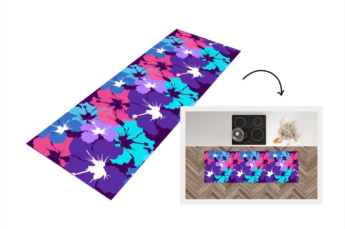 KitchenYeah Keukenloper - Loper keuken - Tropisch - Bloemen - Hawaii - Patroon - 150x50 cm - Keukenloper vinyl Multicolor