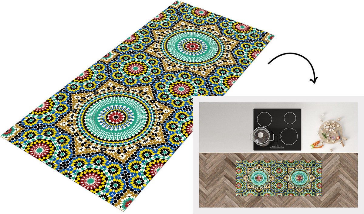 KitchenYeah Keukenloper - Loper keuken - Mozaïek - Patronen - Mandala - 120x50 cm - Keukenloper vinyl Multicolor