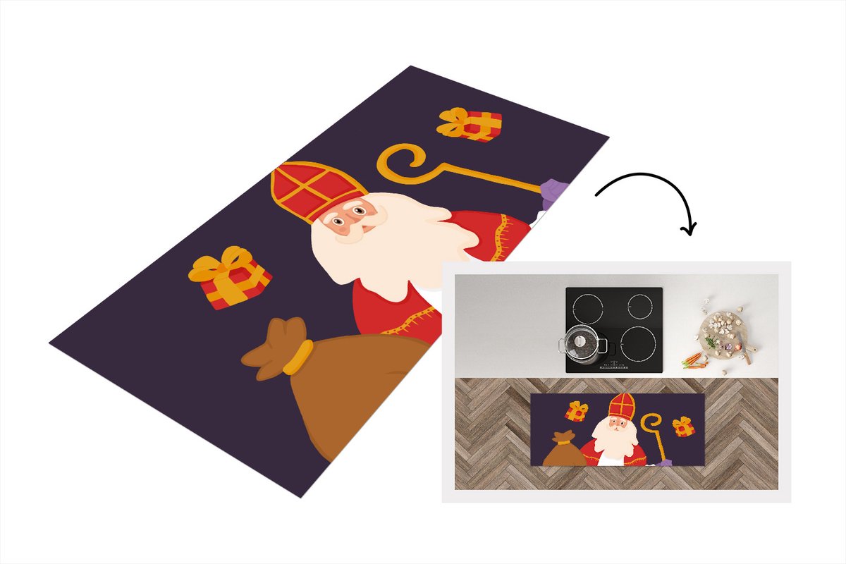 KitchenYeah Keukenloper - Loper keuken - Sinterklaas - Sint - Decoratie - 120x50 cm - Keukenloper vinyl Multicolor