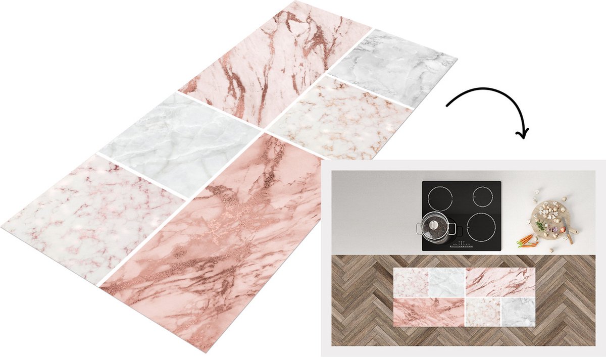 KitchenYeah Keukenloper - Loper keuken - Marmer - Collage - Luxe - 120x50 cm - Keukenloper vinyl Multicolor