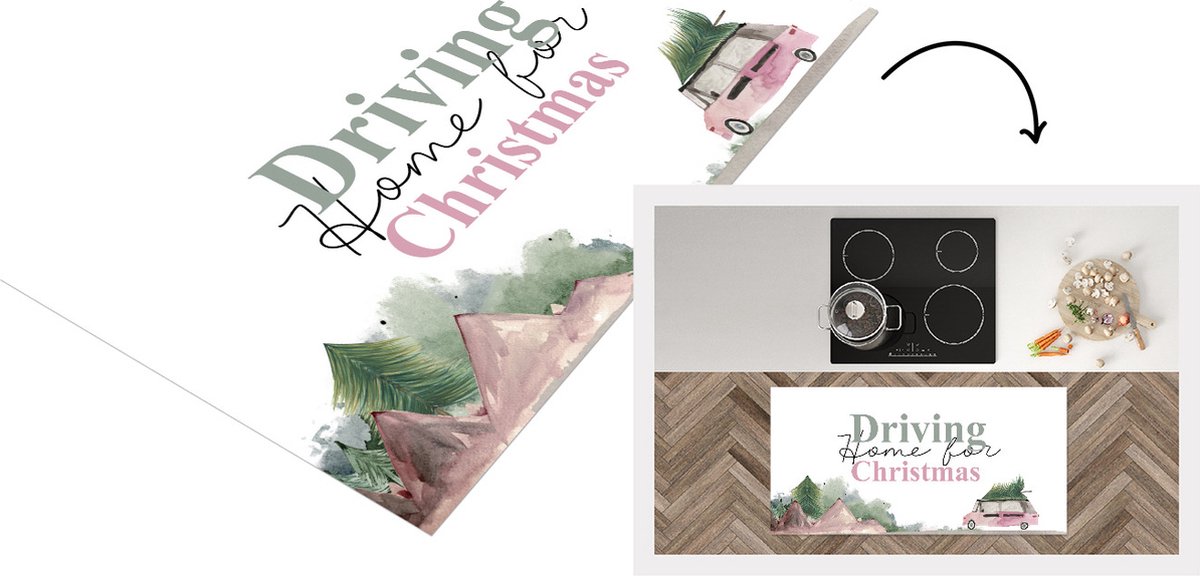 KitchenYeah Keukenloper - Loper keuken - Kerst - Quotes -Auto - Driving home for Christmas - Spreuken - 120x60 cm - Keukenloper vinyl Multicolor