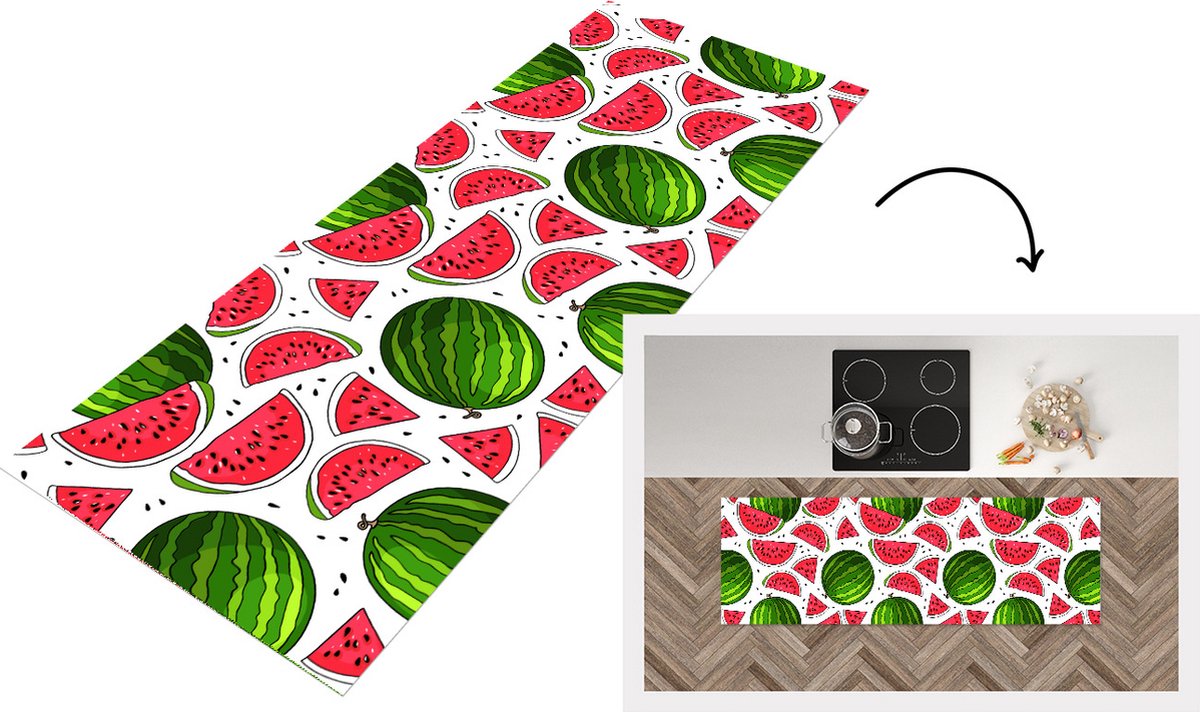 KitchenYeah Keukenloper - Loper keuken - Patroon - Watermeloen - Pit - Fruit - Keukenloper vinyl multicolor, foto 3
