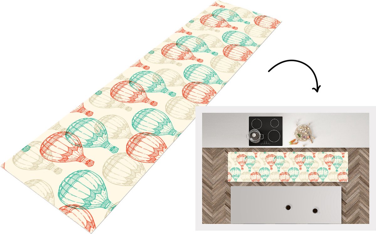 Keukenloper - Loper keuken - Vintage - Luchtballon - Kind - Design - 240x60 cm - Keukenlop