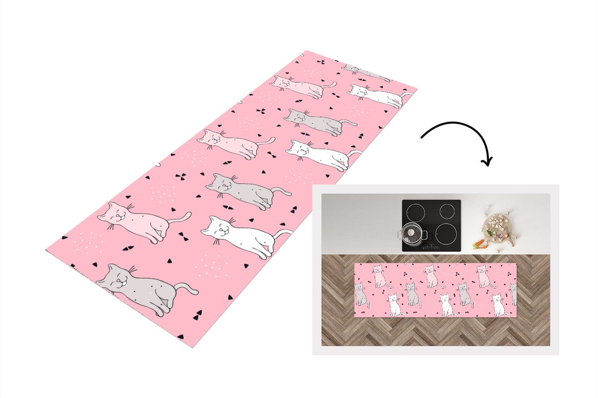 KitchenYeah Keukenloper - Loper keuken - Kat - Huisdieren - Meisje - Design - 180x60 cm - Keukenloper vinyl Multicolor