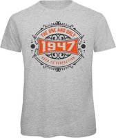 1947 The One And Only | Feest Kado T-Shirt Heren - Dames | Antraciet - Oranje | Perfect Verjaardag Cadeau Shirt | Grappige Spreuken - Zinnen - Teksten | Maat L