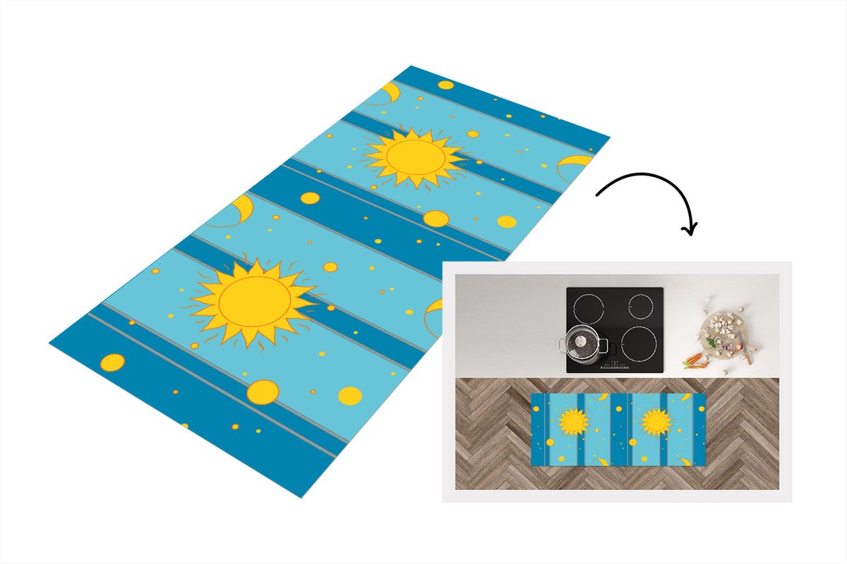 KitchenYeah Keukenloper - Loper keuken - Zon - Maan - Design - 120x50 cm - Keukenloper vinyl Multicolor