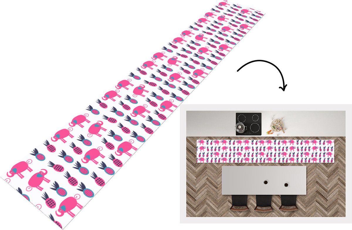 KitchenYeah Keukenloper - Loper keuken - Ananas - Olifant - Design - 300x50 cm - Keukenloper vinyl Multicolor