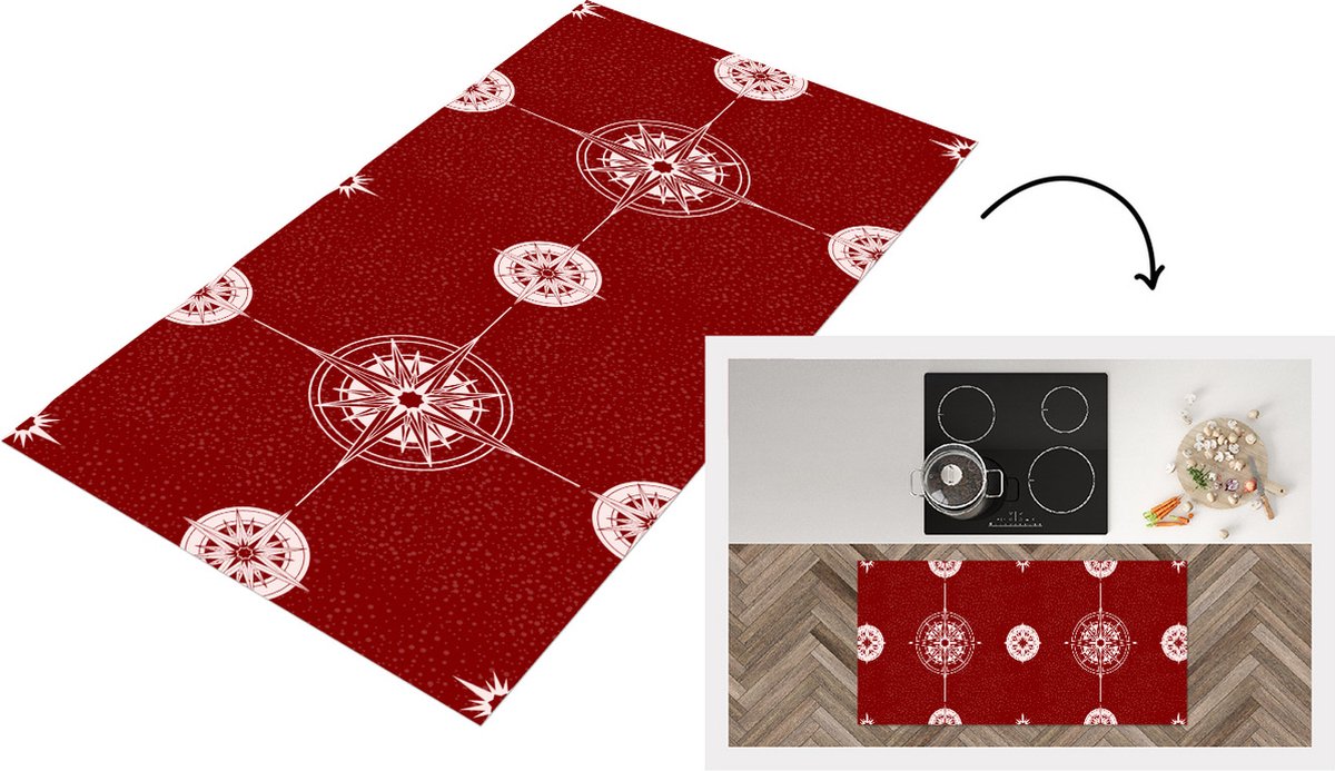 KitchenYeah Keukenloper - Loper keuken - Kompas - Reizen - Patronen - 120x60 cm - Keukenloper vinyl Multicolor