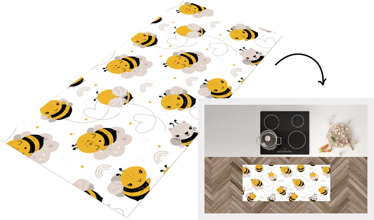 KitchenYeah Keukenloper - Loper keuken - Bijen - Patronen - Kawaii - Keukenloper vinyl Multicolor