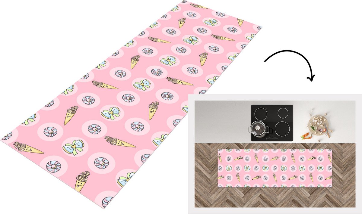 KitchenYeah Keukenloper - Loper keuken - Donuts - Kawaii - Patronen - Pastel - Keukenloper vinyl multicolor, foto 3