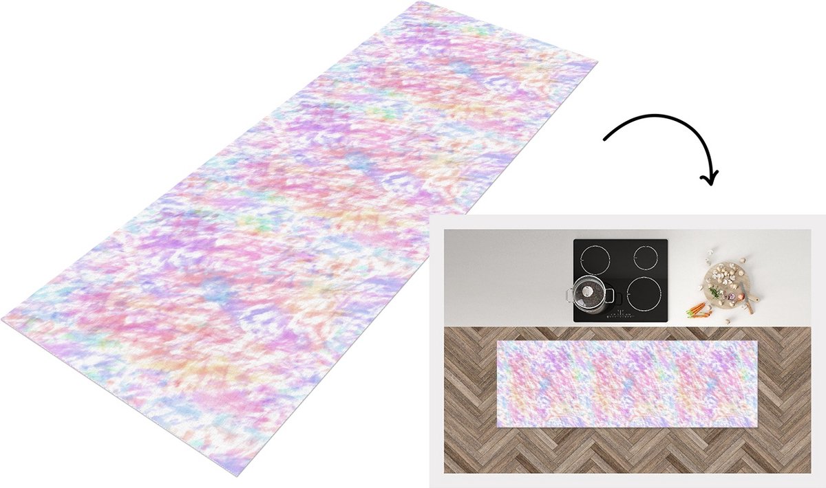 KitchenYeah Keukenloper - Loper keuken - Regenboog - Verf - Patroon - Tie dye - 150x50 cm - Keukenloper vinyl Multicolor