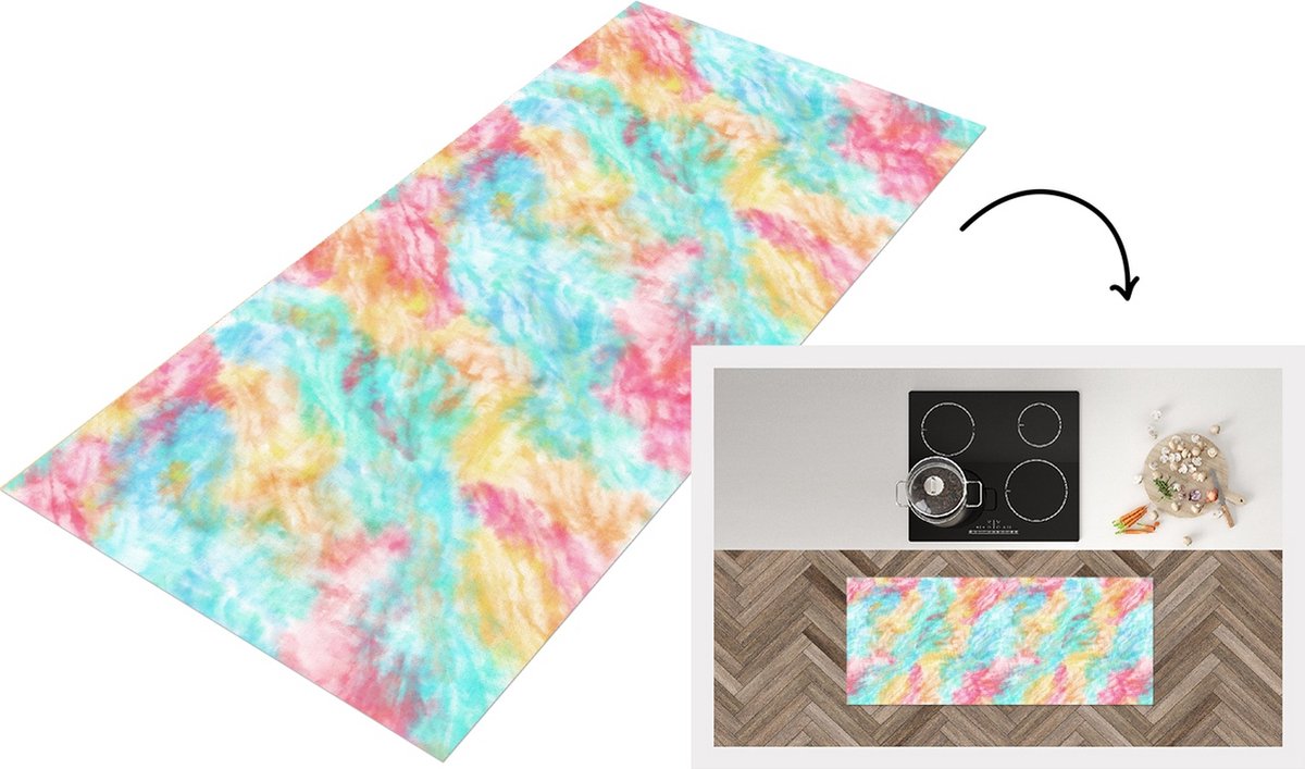 KitchenYeah Keukenloper - Loper keuken - Textiel - Tie dye - Verf - Patronen - 120x50 cm - Keukenloper vinyl Multicolor