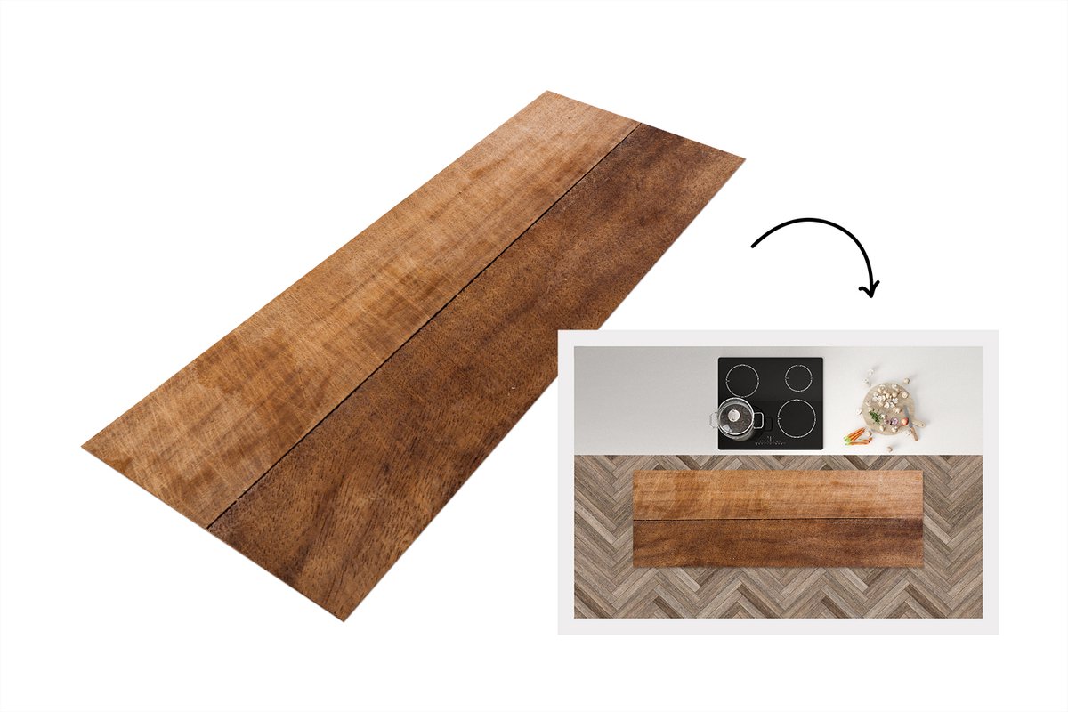 KitchenYeah Keukenloper - Loper keuken - Een afbeelding van een gebruikte houten snijplank met verschillende mes markeringen - 180x60 cm - Keukenloper vinyl Multicolor