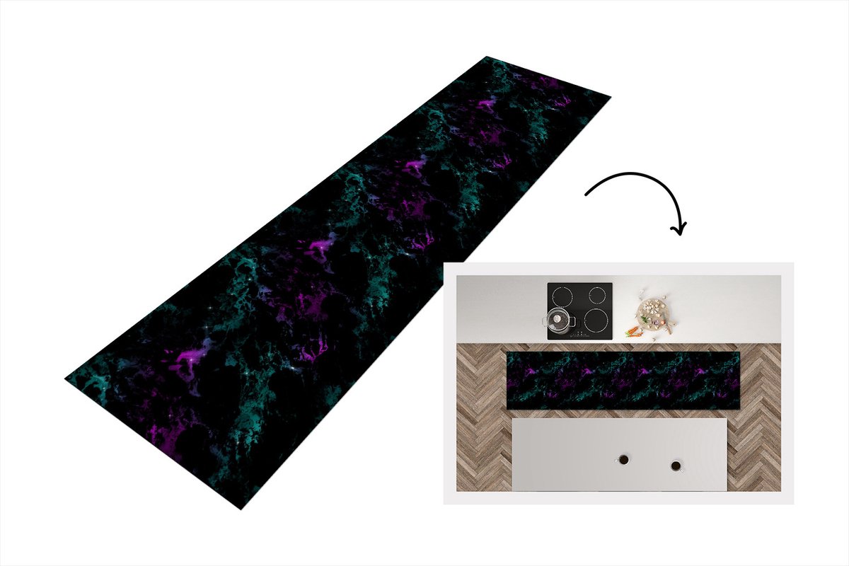 KitchenYeah Keukenloper - Loper keuken - Ruimte - Marmer - Patroon - Sterrenhemel - 240x60 cm - Keukenloper vinyl Multicolor