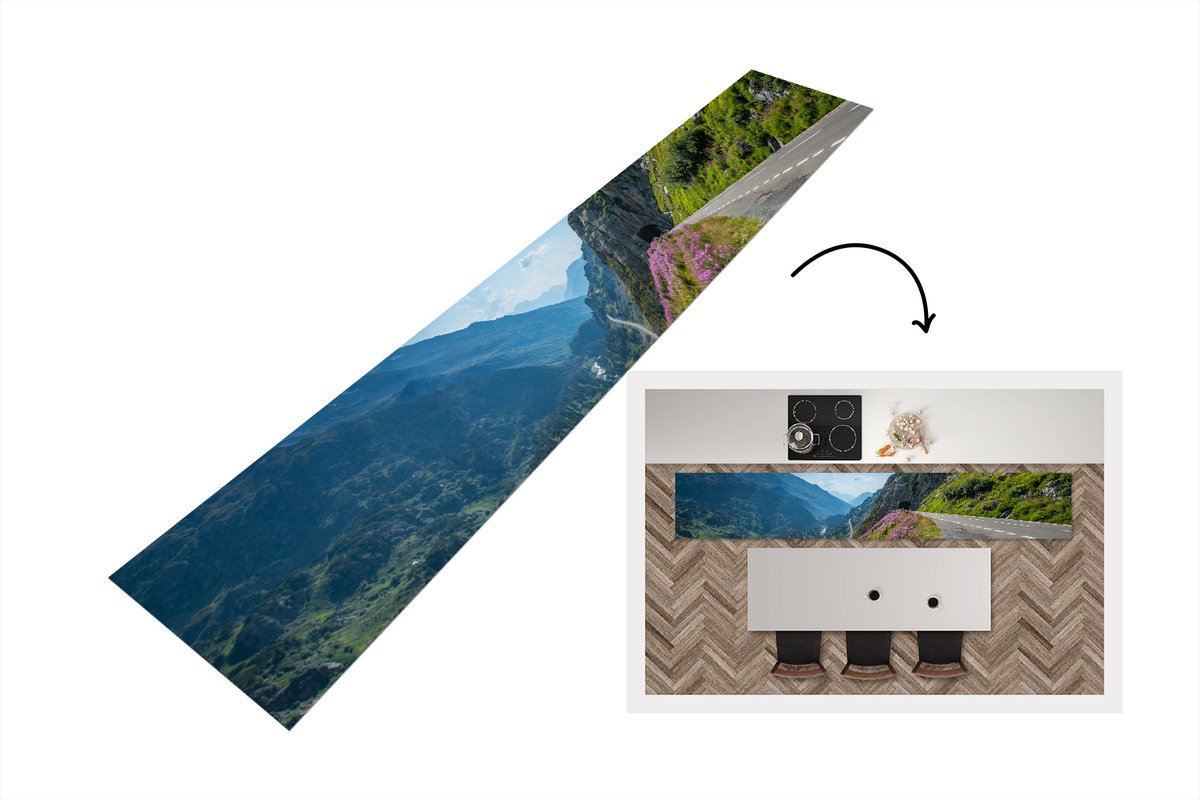KitchenYeah Keukenloper - Loper keuken - Zwitserland - Alpen - Natuur - 300x50 cm - Keukenloper vinyl Multicolor