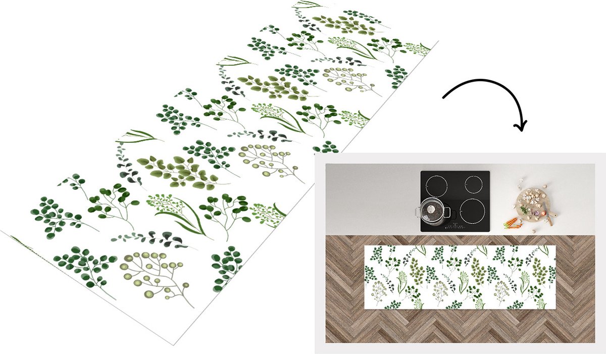 KitchenYeah Keukenloper - Loper keuken - Kruiden - Eucalyptus - Design - 180x60 cm - Keukenloper vinyl Multicolor