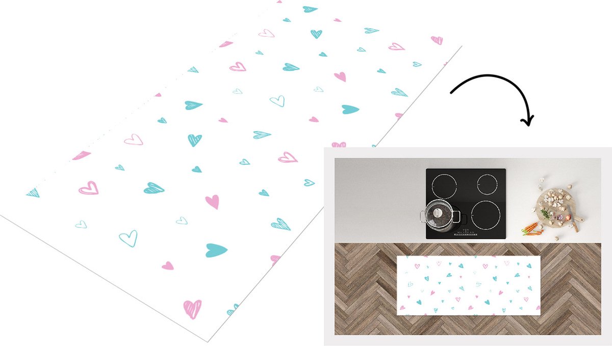 KitchenYeah Keukenloper - Loper keuken - Hartjes - Patronen - Pastel - 120x50 cm - Keukenloper vinyl Multicolor