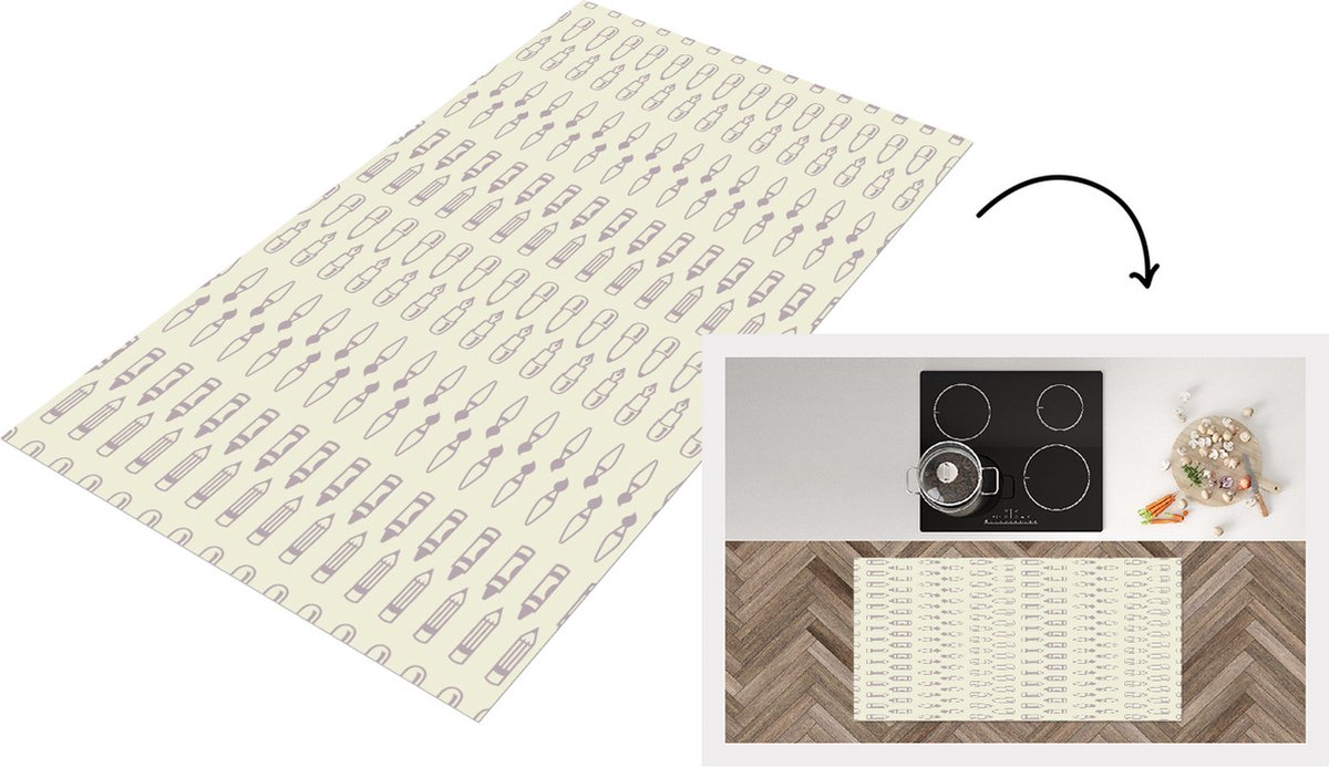 Keukenloper - Loper keuken - Potlood - Patronen - Verfkwast - 120x60 cm - Keukenloper vinyl