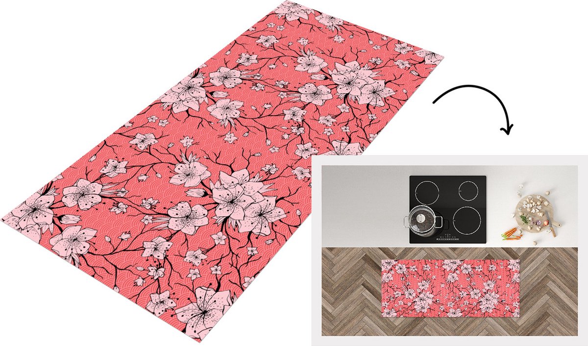 KitchenYeah Keukenloper - Loper keuken - Patronen - Bloemen - Japan - 120x50 cm - Keukenloper vinyl Multicolor
