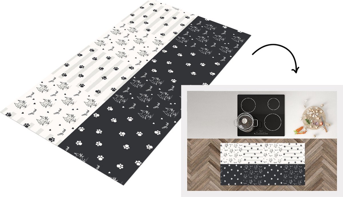 KitchenYeah Keukenloper - Loper keuken - Katten - Pootjes - Patronen - Huisdier - 120x60 cm - Keukenloper vinyl Multicolor