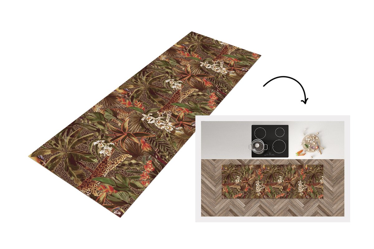KitchenYeah Keukenloper - Loper keuken - Vintage - Natuur - Jungle - Patronen - 180x60 cm - Keukenloper vinyl Multicolor