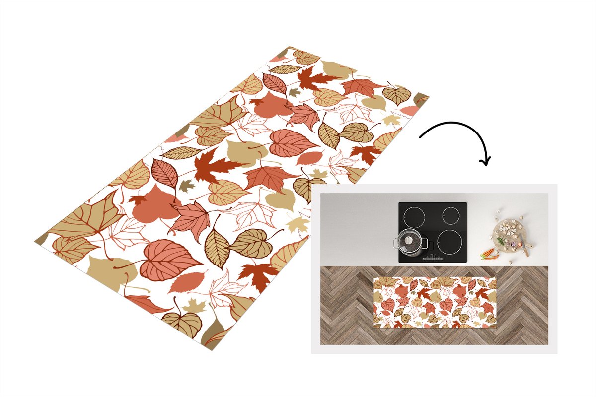 KitchenYeah Keukenloper - Loper keuken - Patronen - Bladeren - Herfst - 120x50 cm - Keukenloper vinyl Multicolor