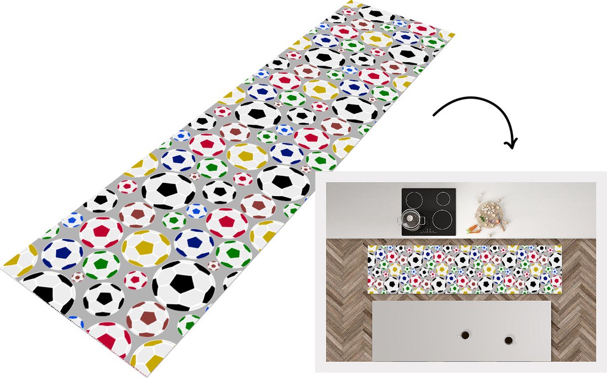 KitchenYeah Keukenloper - Loper keuken - Voetbal - Patroon - Sport - 240x60 cm - Keukenloper vinyl Multicolor