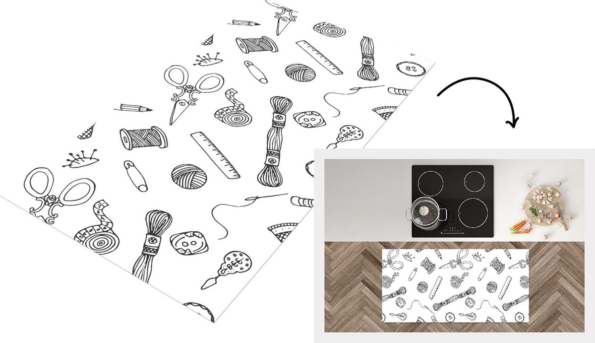 KitchenYeah Keukenloper - Loper keuken - Breien - Naaien - Patronen - Wol - 120x60 cm - Keukenloper vinyl Multicolor