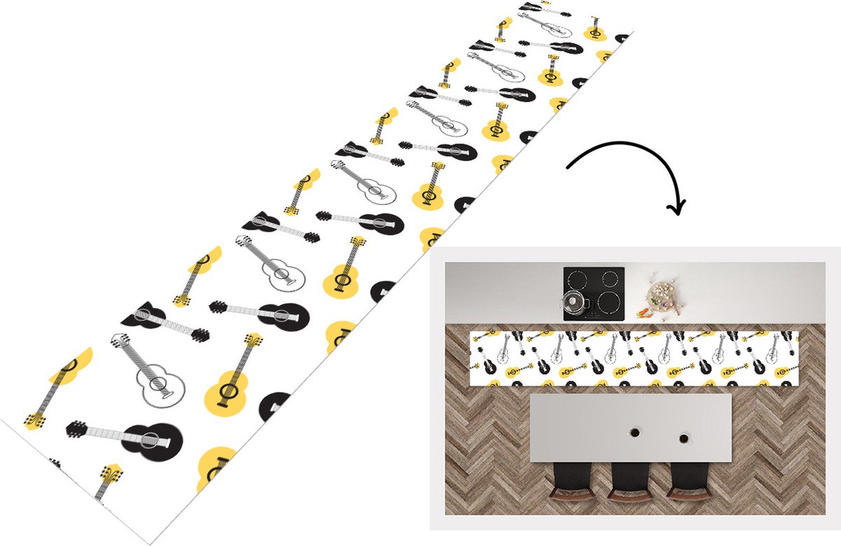 KitchenYeah Keukenloper - Loper keuken - Gitaar - Patronen - Instrumenten - 300x50 cm - Keukenloper vinyl Multicolor