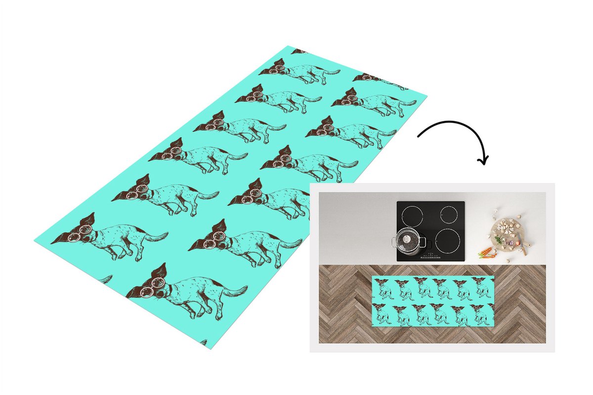 KitchenYeah Keukenloper - Loper keuken - Jack Russell - Hond - Patronen - Bril - 120x50 cm - Keukenloper vinyl Multicolor