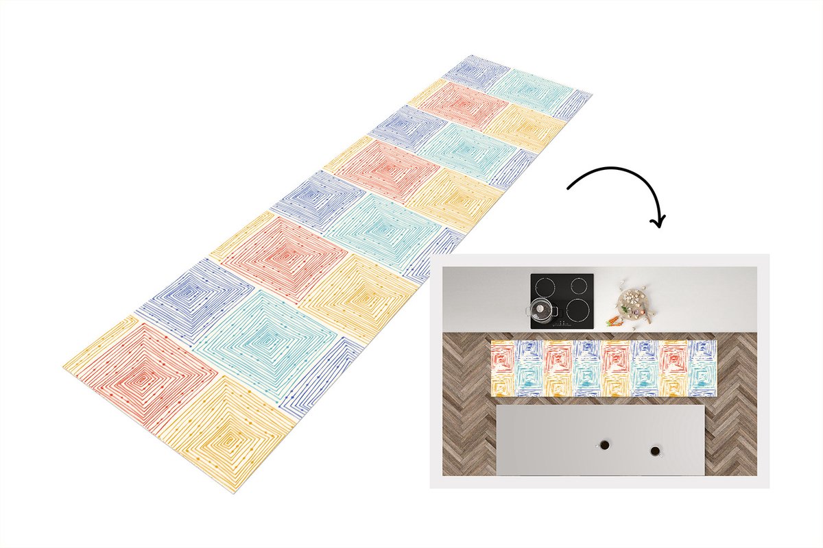 KitchenYeah Keukenloper - Loper keuken - Labyrint - Pastel - Stippen - Patroon - 240x60 cm - Keukenloper vinyl Multicolor