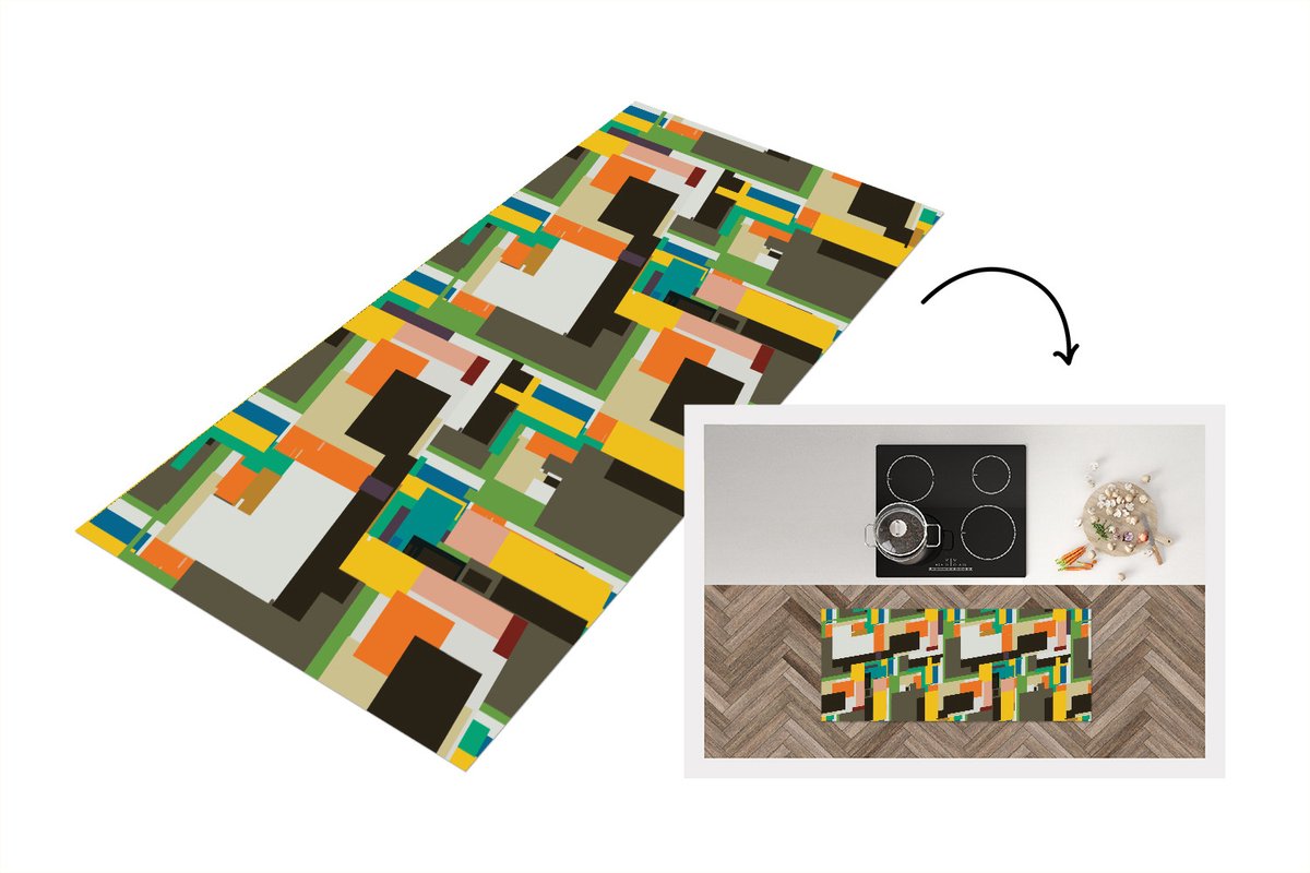 KitchenYeah Keukenloper - Loper keuken - Geometrisch - Patronen - Abstract - 120x50 cm - Keukenloper vinyl Multicolor
