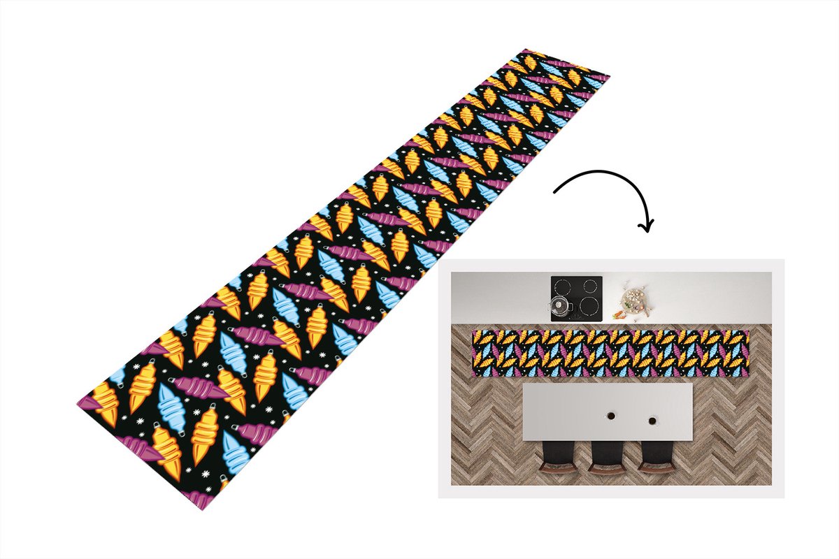 KitchenYeah Keukenloper - Loper keuken - Kerst - Patronen - Lamp - 300x50 cm - Keukenloper vinyl Multicolor