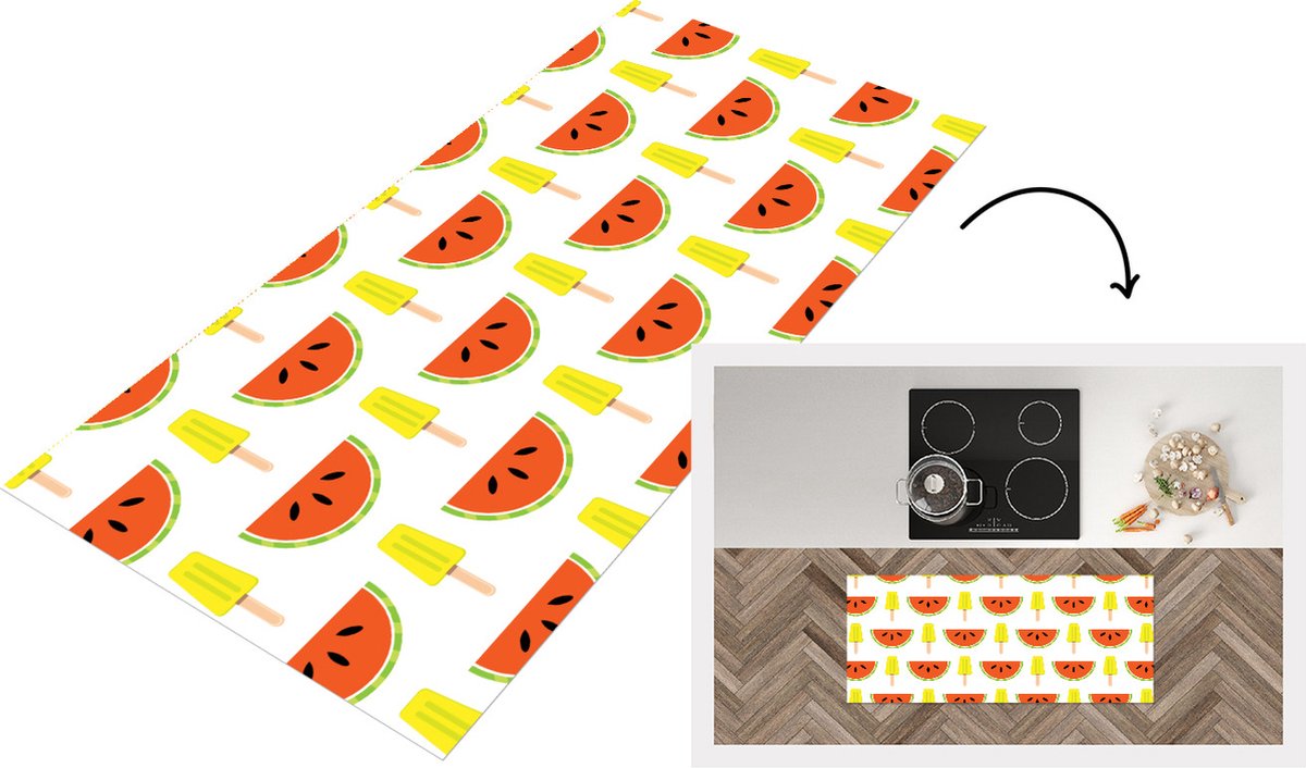 KitchenYeah Keukenloper - Loper keuken - IJs - Watermeloen - Patronen - Zomer - 120x50 cm - Keukenloper vinyl Multicolor